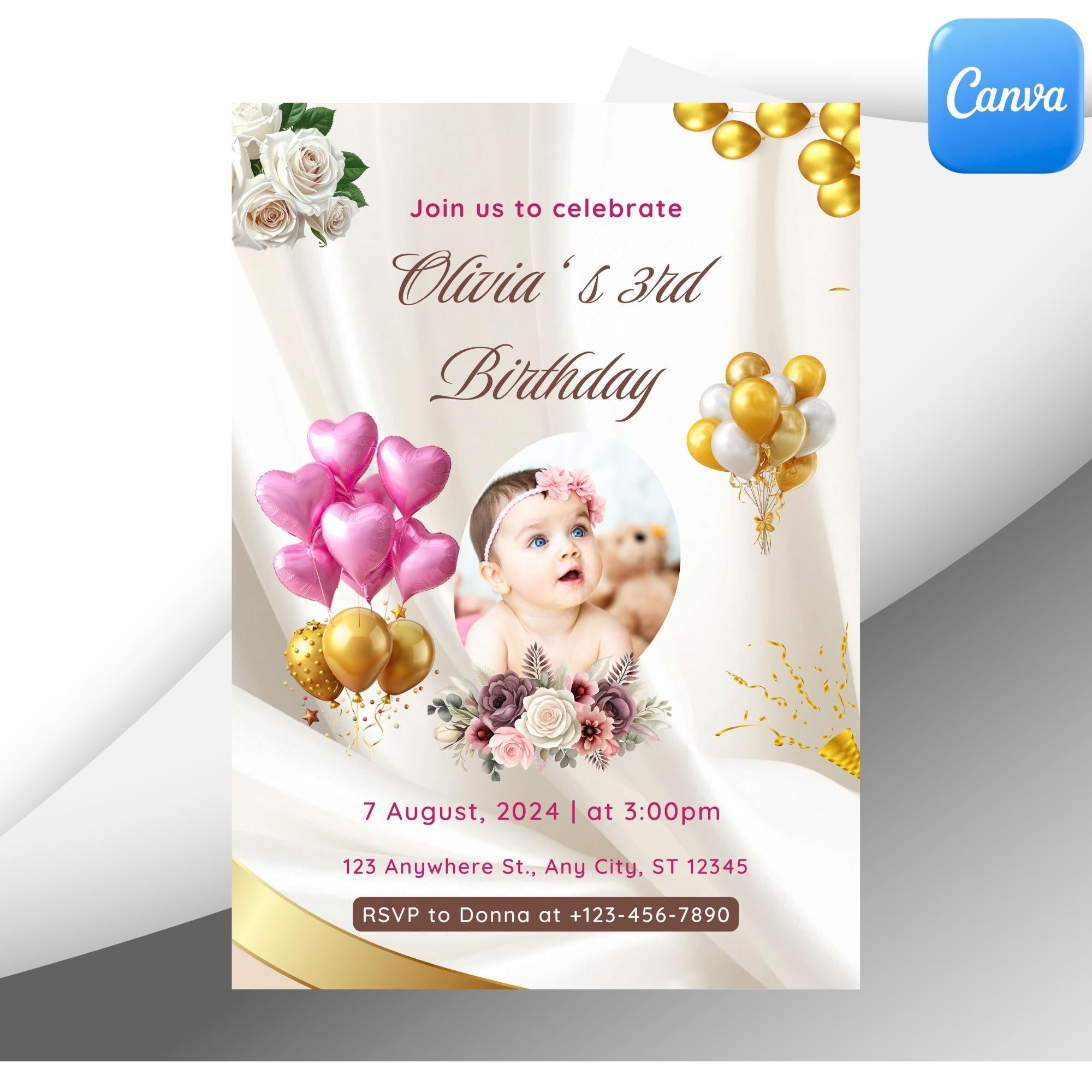 Birthday Invitation Template| Cute Baby Birthday Invite| Editable Canva| Looks expensive| edits in minutes| Download instantly