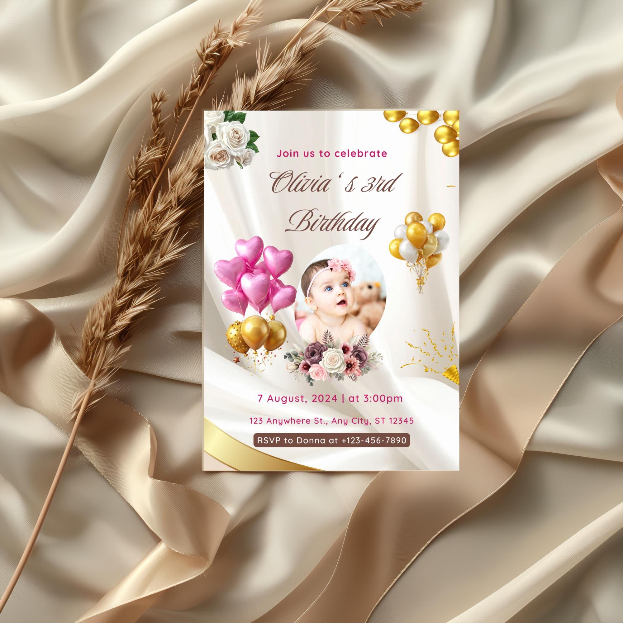 Birthday Invitation Template| Cute Baby Birthday Invite| Editable Canva| Looks expensive| edits in minutes| Download instantly