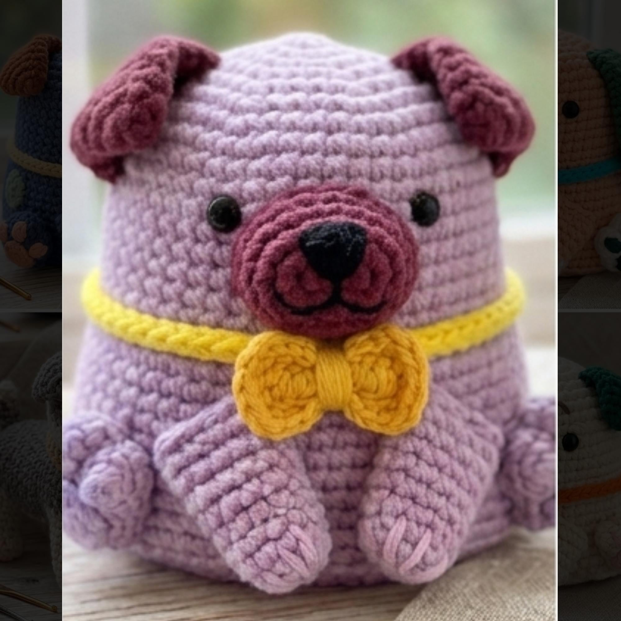 4-in-1 Puppy Dog Crochet Amigurumi Set PDF Pattern Bundle - Mini Kawaii Sitting Dog - Beginner Friendly Plush Toy - Digital Pattern