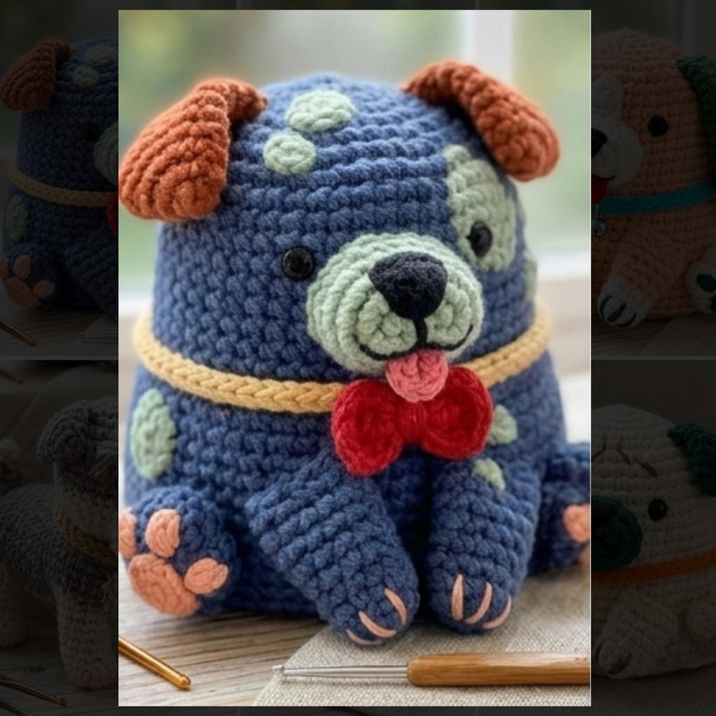 4-in-1 Puppy Dog Crochet Amigurumi Set PDF Pattern Bundle - Mini Kawaii Sitting Dog - Beginner Friendly Plush Toy - Digital Pattern