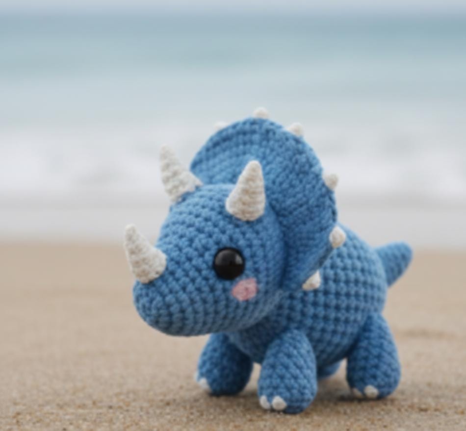 Amigurumi Dinosaur Triceratops Crochet Pattern PDF | Cute Stuffed Animal Tutorial | Beginner Crochet Dino | Digital Download