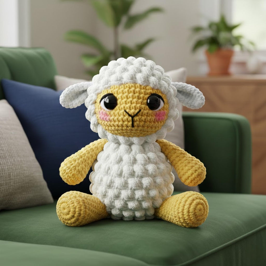 Amigurumi Crochet Bobble Stitch Lamb Pattern PDF– Cute Amigurumi Sheep Plush Toy, Textured Farm Animal, Beginner Friendly Digital Download